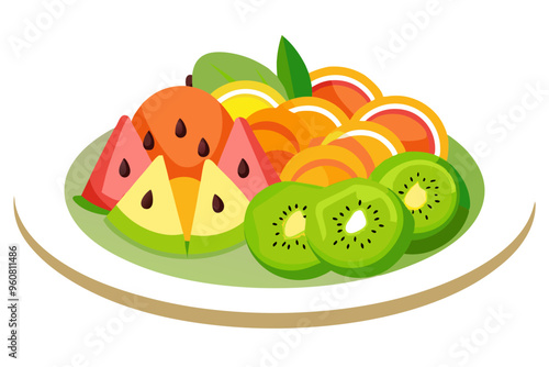 Sliced Strawberries, Kiwis, and Melons Drizzled with Honey