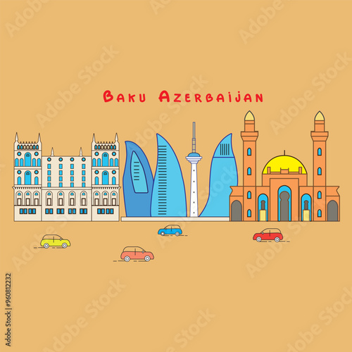 Baku azebaijan vector city art work photo