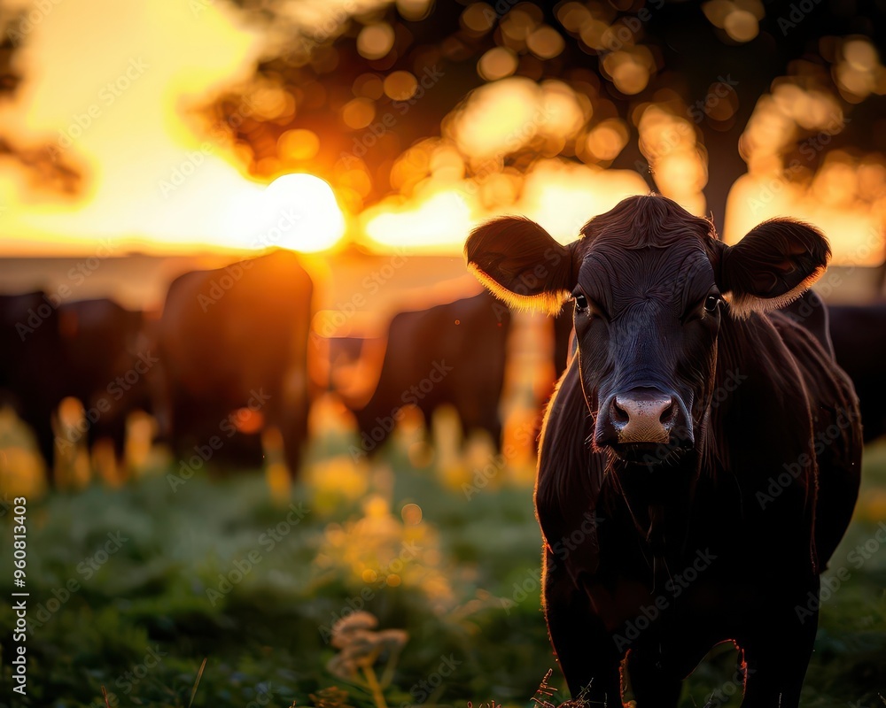 Cows In A Ranch Cattle ranch with grazing cows, rustic and abundant, Rural, Soft greens ...