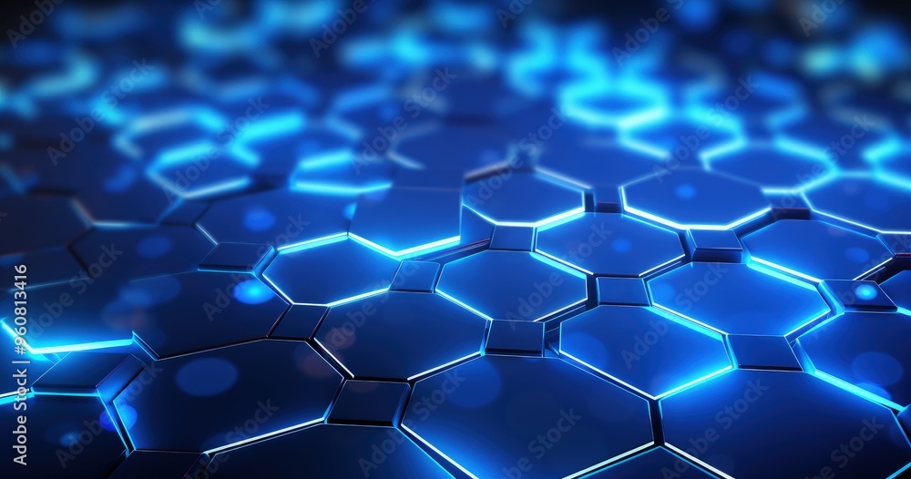 A close-up view of a blue, glowing hexagonal pattern, resembling a futuristic digital interface or technology background. A close-up view of a blue, glowing hexagonal pattern, resembling a futuristic digital interface or technology background.