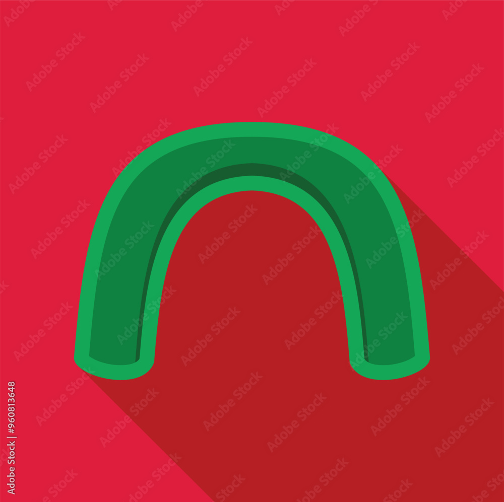 Green hose pipe icon forming an arch with a long shadow on a red background Green hose pipe icon forming an arch with a long shadow on a red background