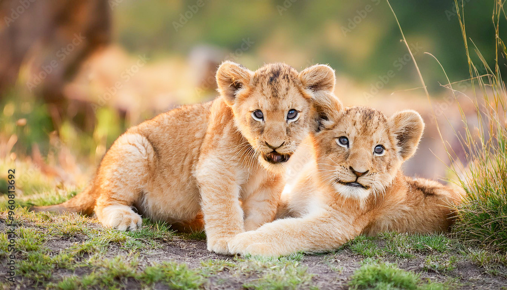 Two lion cubs playing Two lion cubs playing