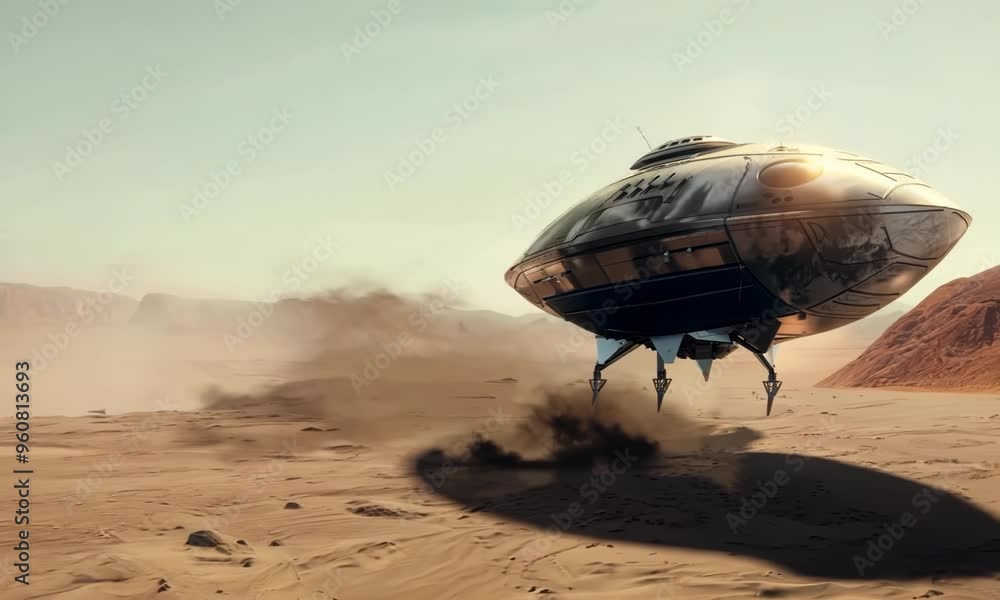 Alien spacecraft landing on a desolate desert planet, Video Alien spacecraft landing on a desolate desert planet, Video