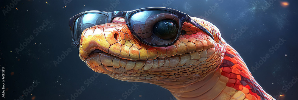 Fototapeta premium A snake wearing sunglasses, looking cool.