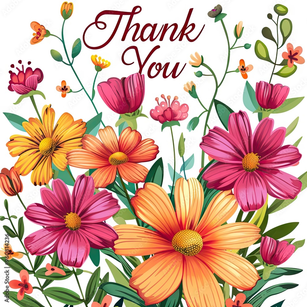 Thank You message with floral frame white background Thank You message with floral frame white background