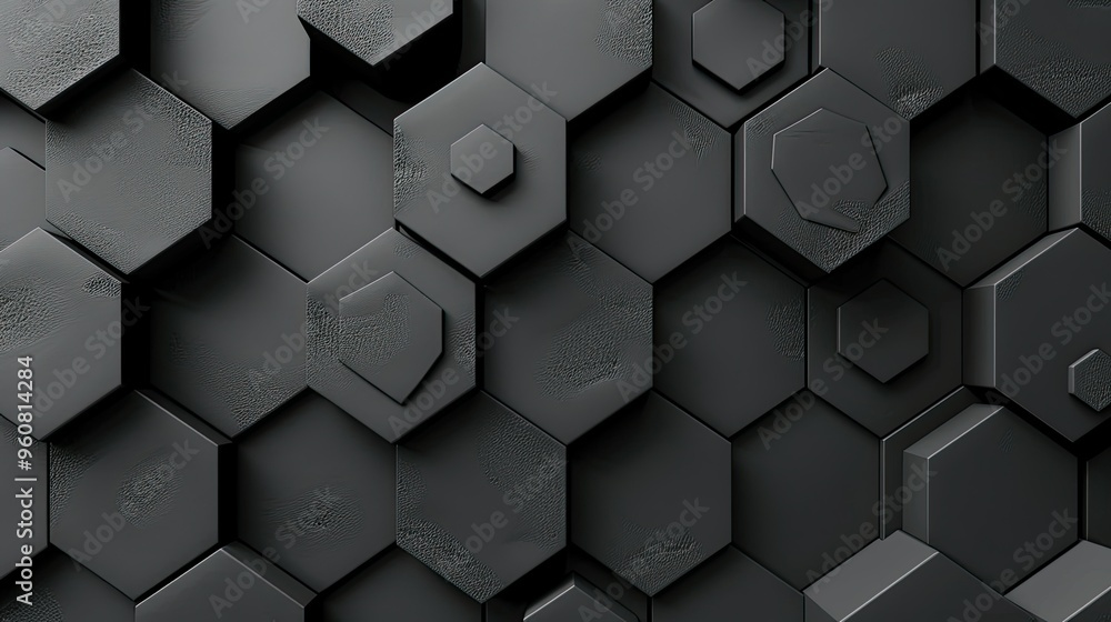 A close-up view of a textured black hexagonal pattern, creating a modern and sleek design. A close-up view of a textured black hexagonal pattern, creating a modern and sleek design.