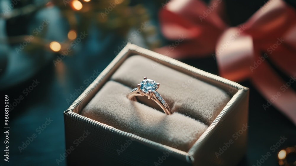 wedding ring in a box. The diamond ring was packaged well. Lovely present, accessory for women. emblem of a proposal of marriage wedding ring in a box. The diamond ring was packaged well. Lovely present, accessory for women. emblem of a proposal of marriage
