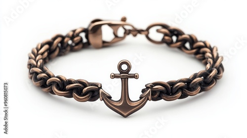 Men's bracelet with an anchor design set against a white backdrop.