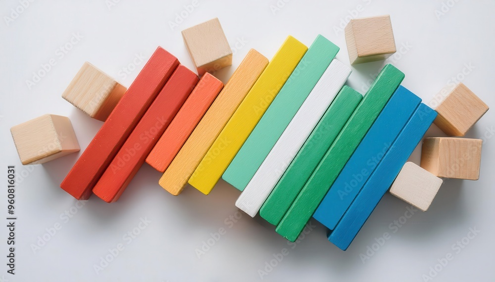 Wooden Xylophone with Colorful Keys on a White Background