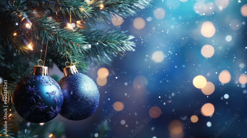 Christmas and New Year background. Decorated Christmas tree bauble on bokeh background. Christmas and New Year background. Decorated Christmas tree bauble on bokeh background.