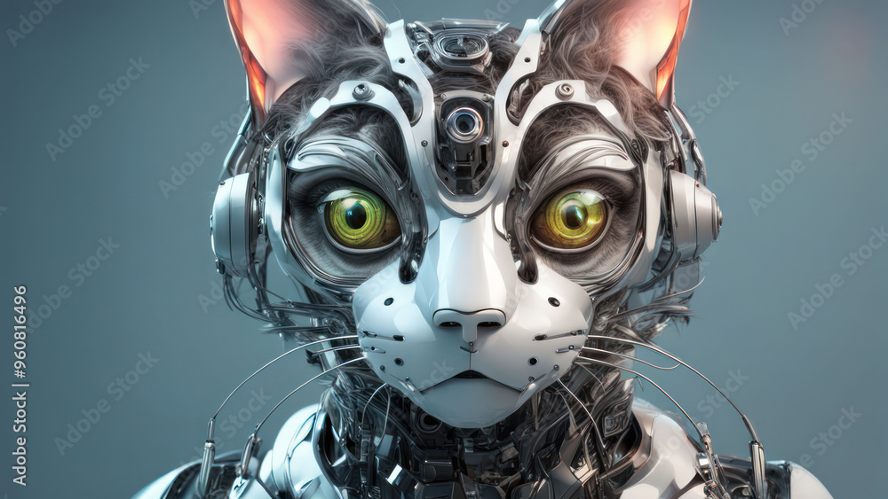futuristic mecha robot cat illustration futuristic mecha robot cat illustration