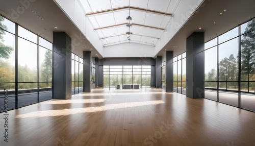 Wallpaper Mural Spacious Modern Office with Wooden Flooring and Large Windows Torontodigital.ca