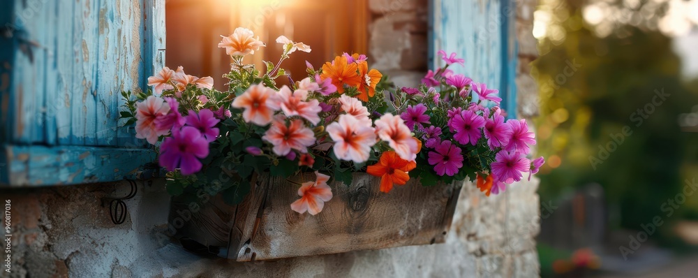 Window box with blooming flowers, charming and colorful, Urban, Bright hues, Photograph, Home decor Window box with blooming flowers, charming and colorful, Urban, Bright hues, Photograph, Home decor