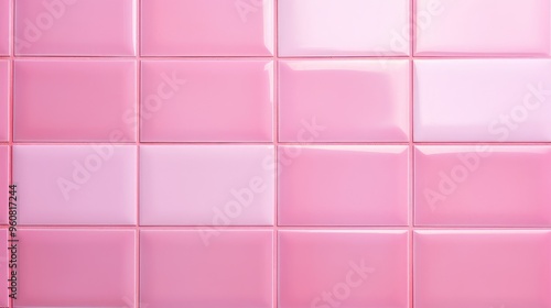 A close-up view of glossy pink tiles arranged in a grid pattern, creating a vibrant and modern aesthetic.