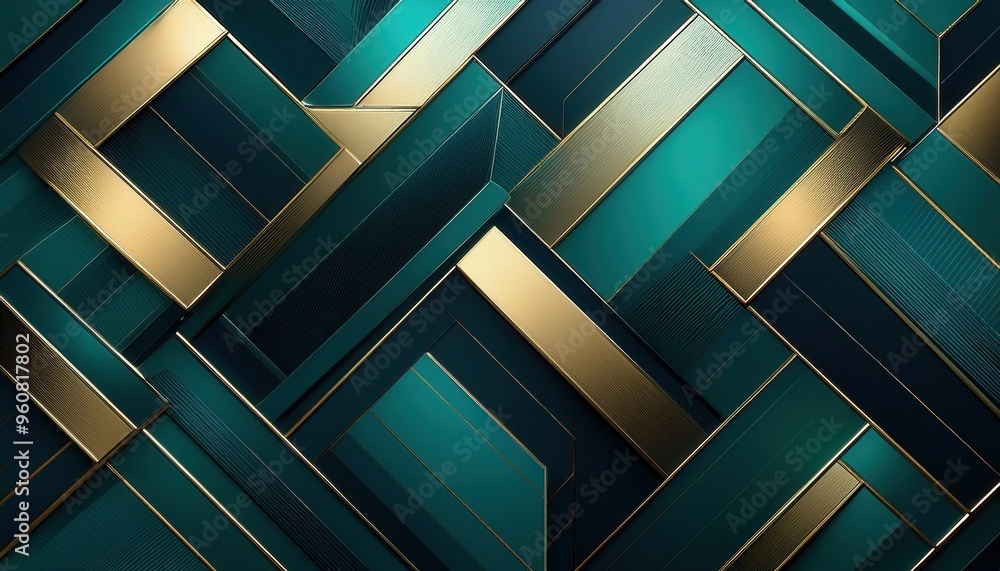 Abstract Gold and Green Geometric Pattern with 3D Texture Abstract Gold and Green Geometric Pattern with 3D Texture