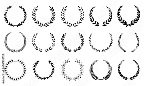 Laurel wreaths set. Collection of laurel wreaths. Vector illustration