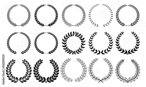Set of laurel wreaths isolated on white background. Vector illustration