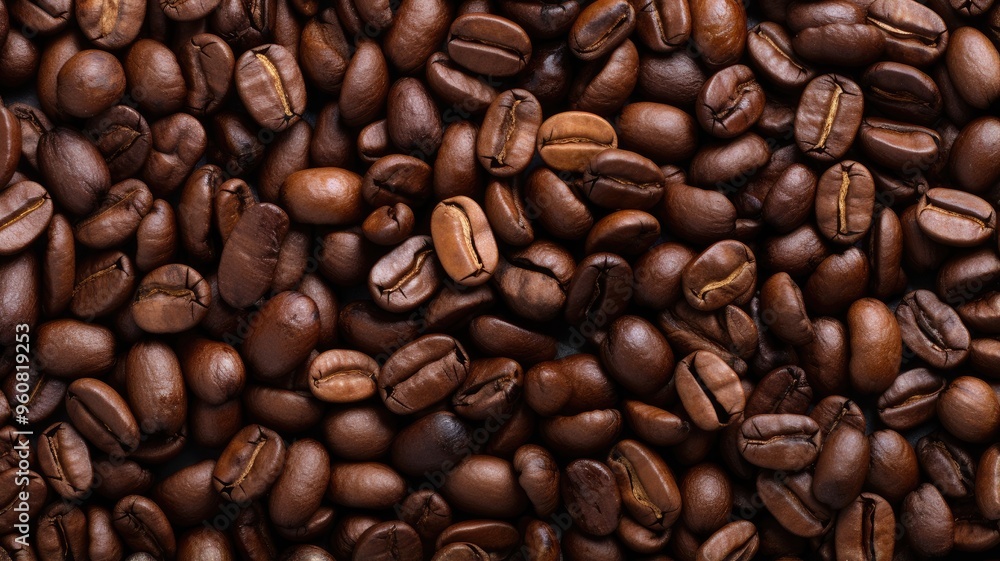 Fototapeta premium A close-up view of roasted coffee beans, showcasing their rich color and texture, ideal for coffee enthusiasts.