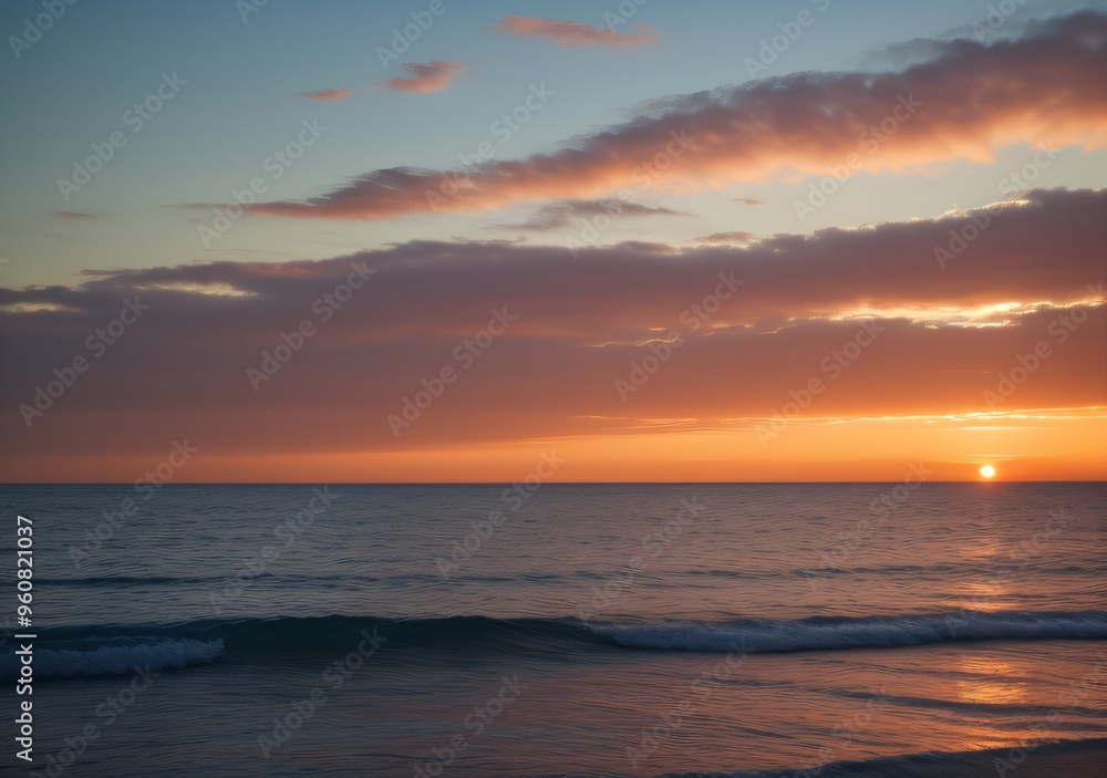 Naklejka premium Sunset Over Calm Ocean Waves