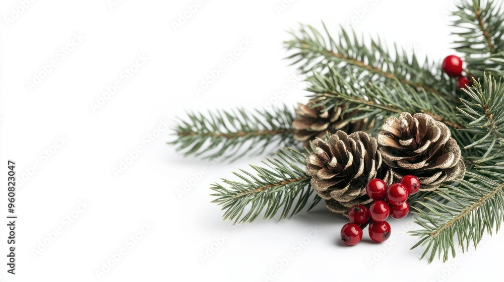 Weihnachtsschmuck Tannenzweig am oberen rand isoliert auf weiÃen Hintergrund, Freisteller Weihnachtsschmuck Tannenzweig am oberen rand isoliert auf weiÃen Hintergrund, Freisteller