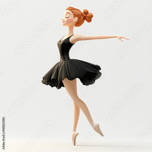 3D cartoon of a ballet dancer, against a solid white background