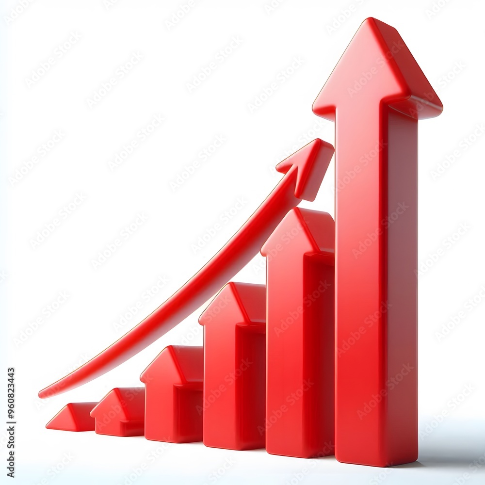 red arrow up line, target, isolate on a white background, 3d render, Growing Up red arrow up line, target, isolate on a white background, 3d render, Growing Up