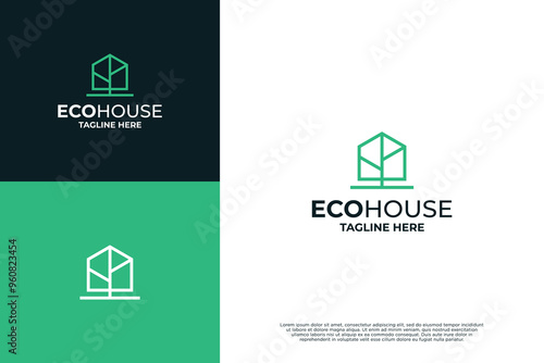 Eco house logo design. Green house logo