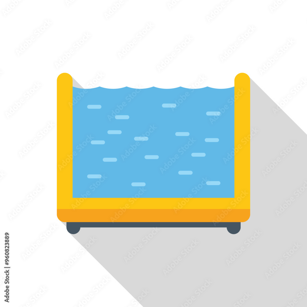 Inflatable rectangular frame swimming pool with clean water flat design icon with long shadow Inflatable rectangular frame swimming pool with clean water flat design icon with long shadow