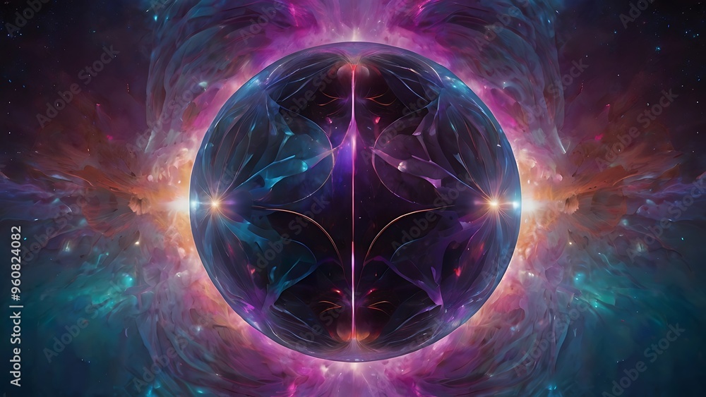 Obraz premium Sphere shaped lights and objects colorful design, spiritual and mental concept, space and universe