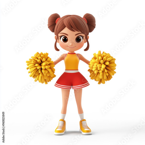 3D cartoon of a cheerleader, against a solid white background