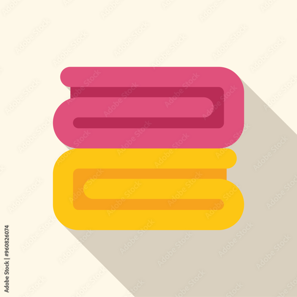 Two colorful towels lying on top of each other, perfect for representing hygiene, bathroom, or relaxation Two colorful towels lying on top of each other, perfect for representing hygiene, bathroom, or relaxation