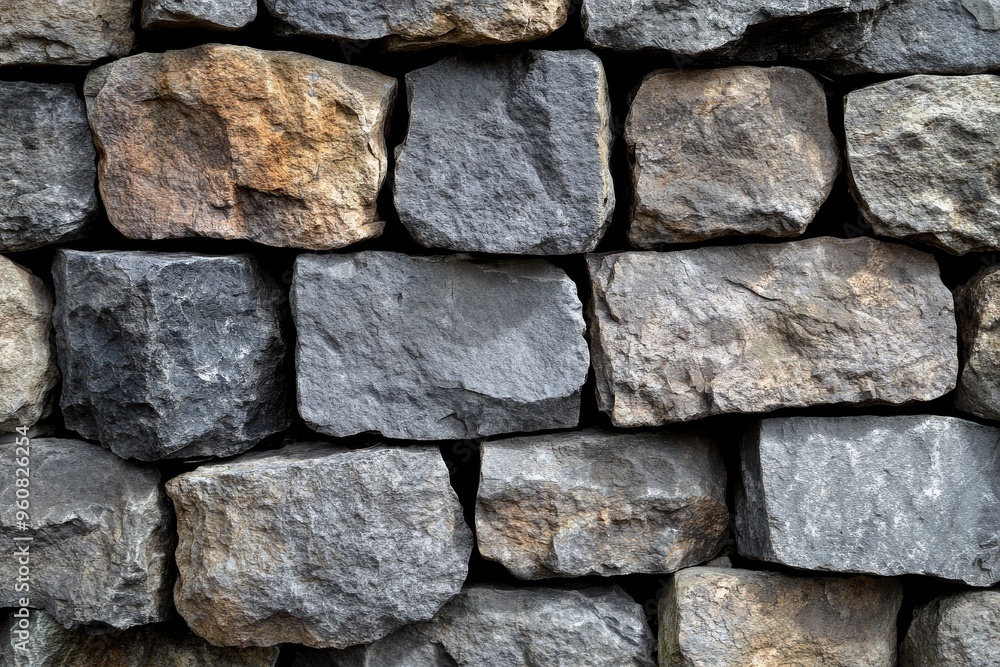 Rough, gray stones stacked together for a medieval, rustic look background Rough, gray stones stacked together for a medieval, rustic look background