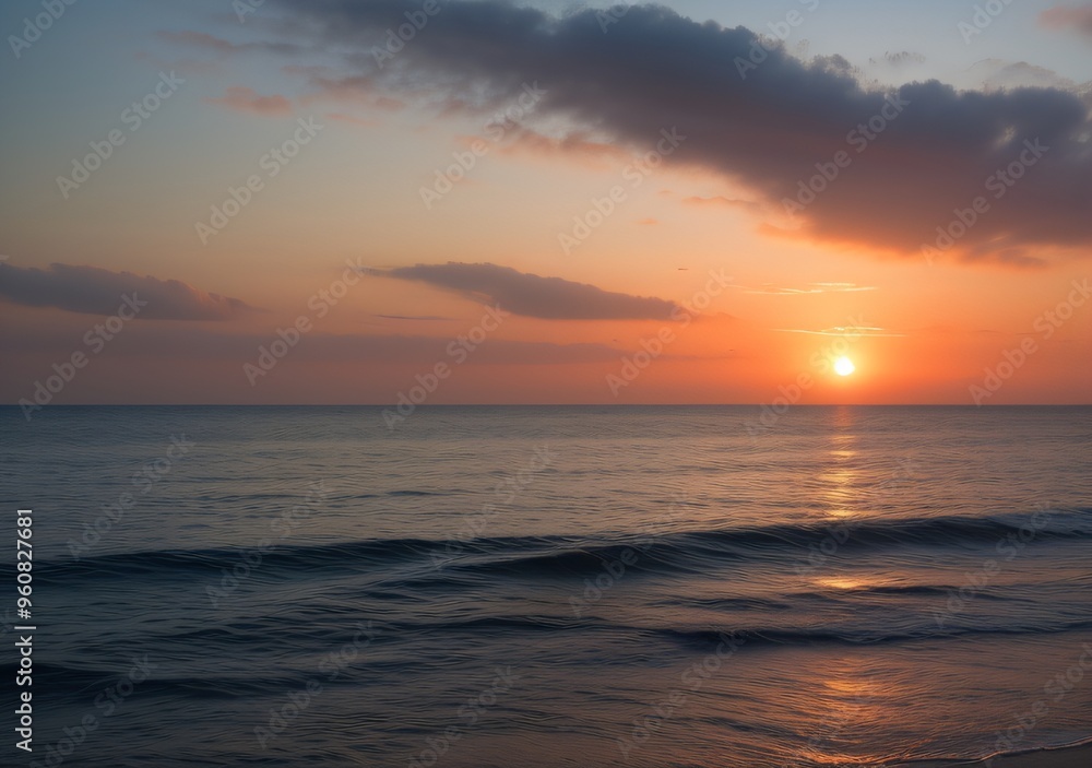 Fototapeta premium Sunset Over Calm Ocean Waves