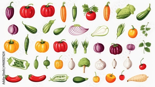 A colorful assortment of various vegetables displayed in a grid format on white background, showcasing their diversity and appeal. photo