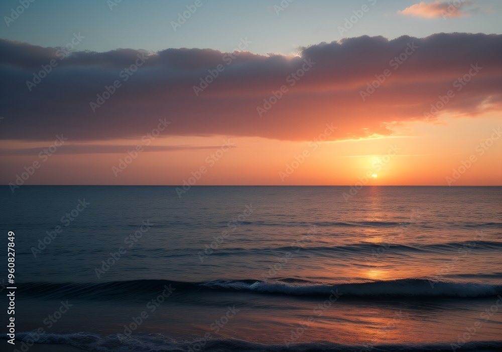 Fototapeta premium Sunset Over Calm Ocean Waves