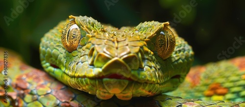 Close Up Image Of A Beautiful Sabah Bamboo Pitviper Trimeresurus Sabahi photo