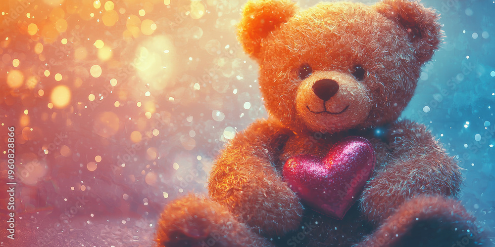 A cuddly teddy bear holding a pink heart. A cuddly teddy bear holding a pink heart.