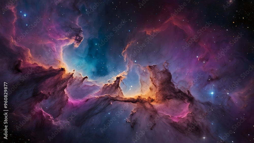 Fototapeta premium Space background wallpaper, endless galaxies and space clouds blue and purple themed