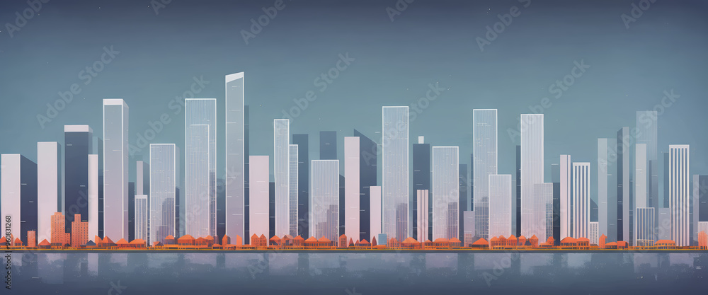 Obraz premium Illustrative color illustration of a cityscape or skyline of a distant city in a graphic style