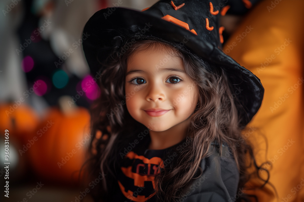 Little Latina Girl Wearing Halloween Costume Ready to Trick-or-Treat Little Latina Girl Wearing Halloween Costume Ready to Trick-or-Treat