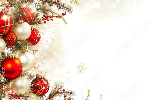 Wallpaper Mural Christmas decorations with pine branches and ornaments, empty space for text, Christmas card  Torontodigital.ca