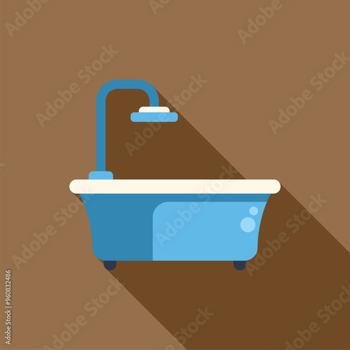 Blue bathtub with shower head is waiting for you after a hard day of work