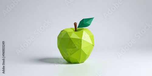 A green apple with a leaf, on a white background