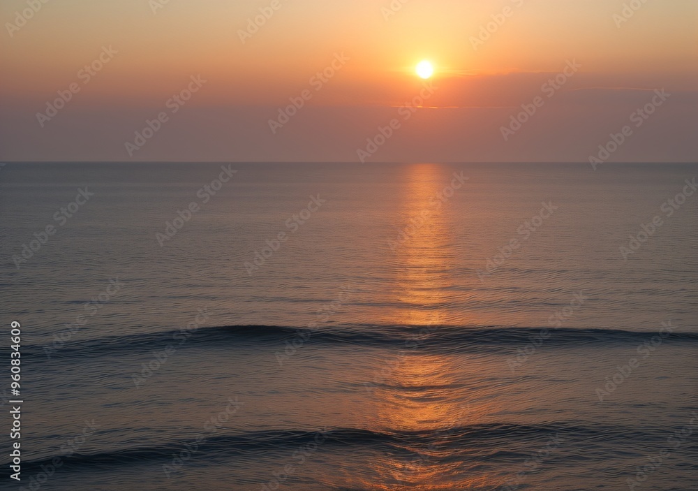 Fototapeta premium Sunset Over Calm Ocean Waves