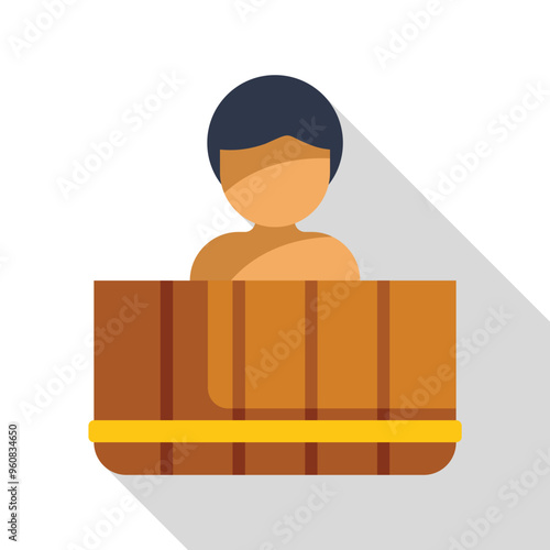 Man is soaking in a wooden bathtub, enjoying a relaxing bath time experience