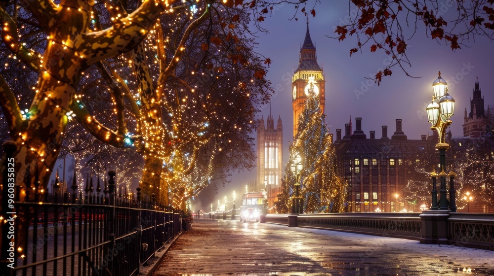 Fototapeta premium Christmas tree next to Big Ben