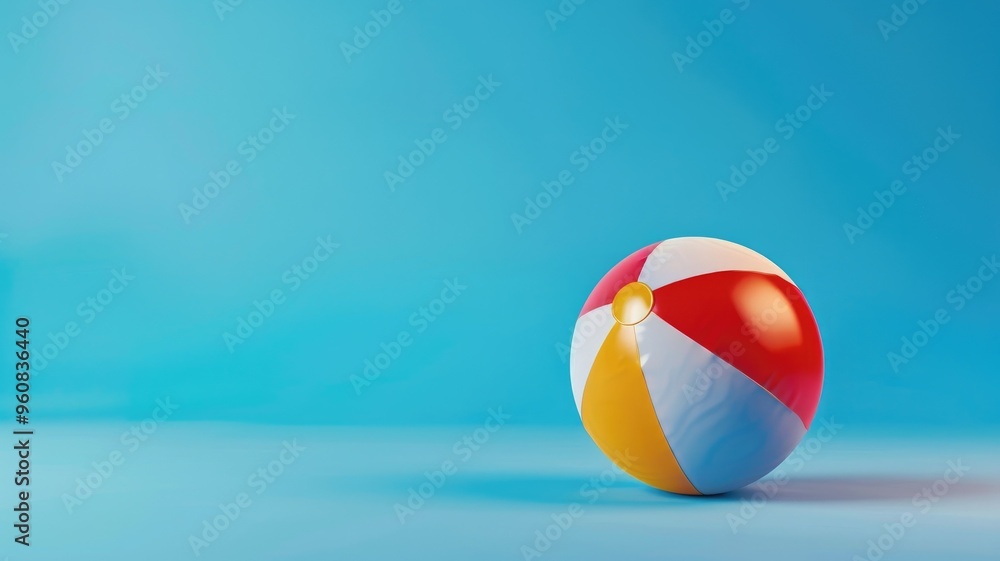 Colorful beach ball on blue background, brightly lit Colorful beach ball on blue background, brightly lit