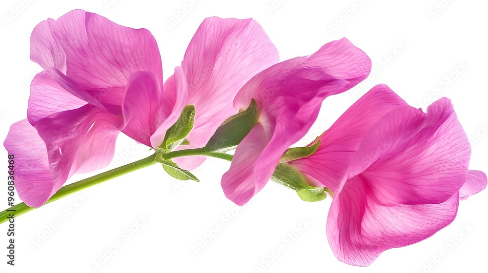 Fototapeta premium Vibrant pink sweet pea flower, isolated on a white background. Showcasing the texture and natural beauty of this botanical subject. Perfect for themes of nature, elegance, and floral design