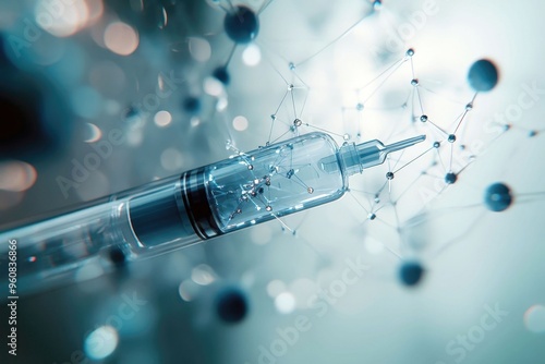 Digital insulin syringe connected to futuristic network nodes in healthcare technology concept photo