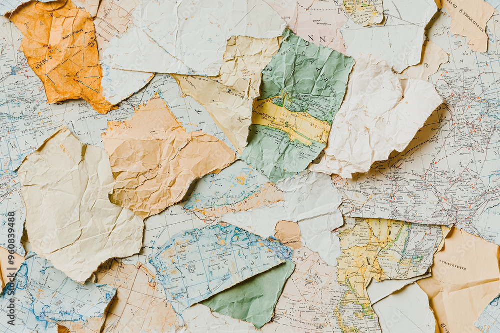 Naklejka premium Seamless pattern of vintage map fragments showing different parts of the world, slightly overlapping